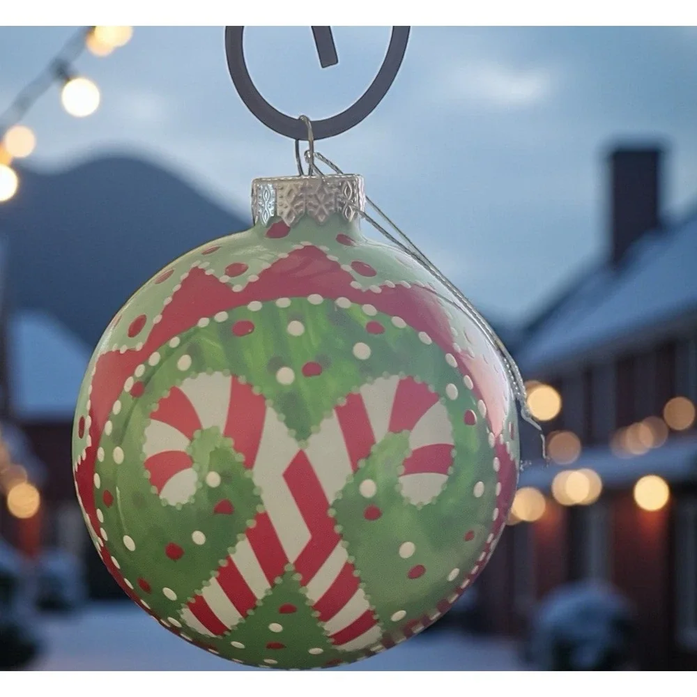 Dept‎ 56 Glass Ornament & Stand Candy Canes Polka Dots Christmas Red White Green